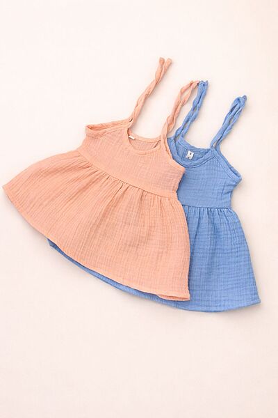 Crinkled Muslin Dori Frock (0-3months) - Peach & Powder Blue