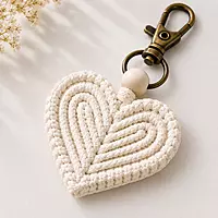 Macrame Heart Keychain — Ivory, Beige & Blush Pink (Set of 3)