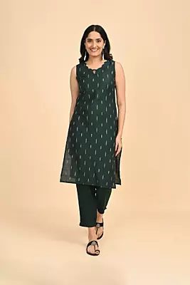 Women jacquard kurta - Green