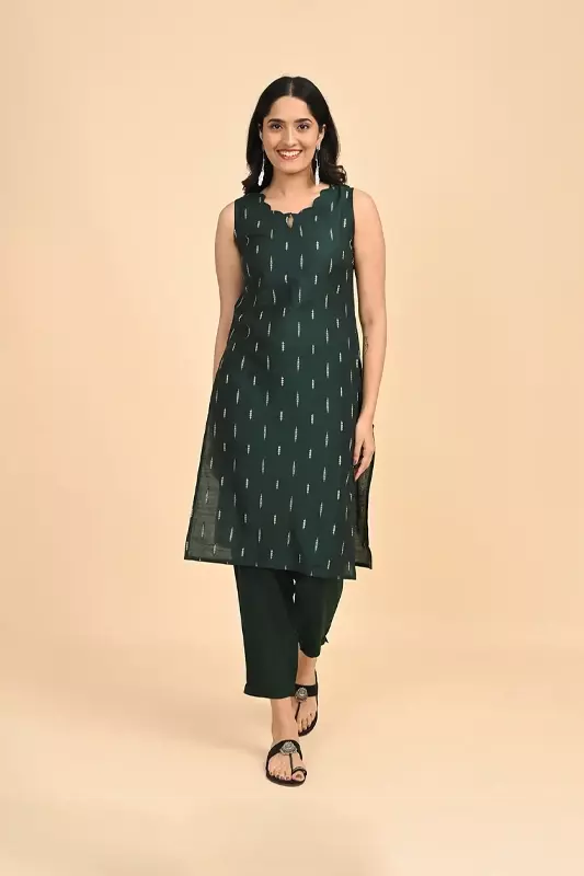 Women jacquard kurta - Green