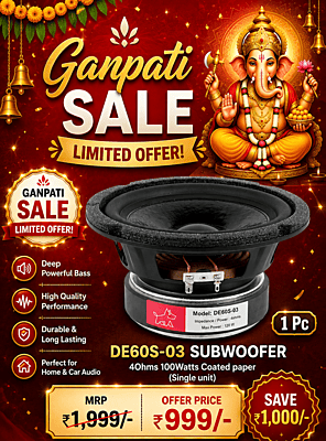 DE60S-03 SUBWOOFER 4Ohms 100Watts Coated paper(Single unit) DE60S-03 SUBWOOFER 4Ohms 100Watts Coated paper(Single unit)