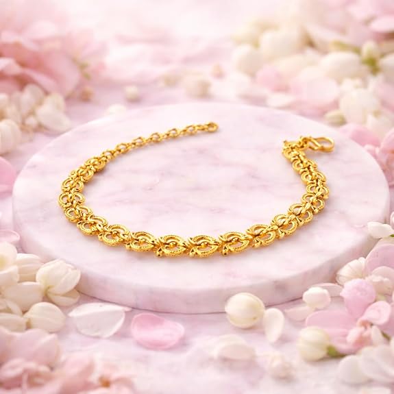 Impon Gold Plated Heart Link Bracelet for Women | Elegant Love Design Gold Finish Hand Chain | Stylish Daily Wear Jewelry