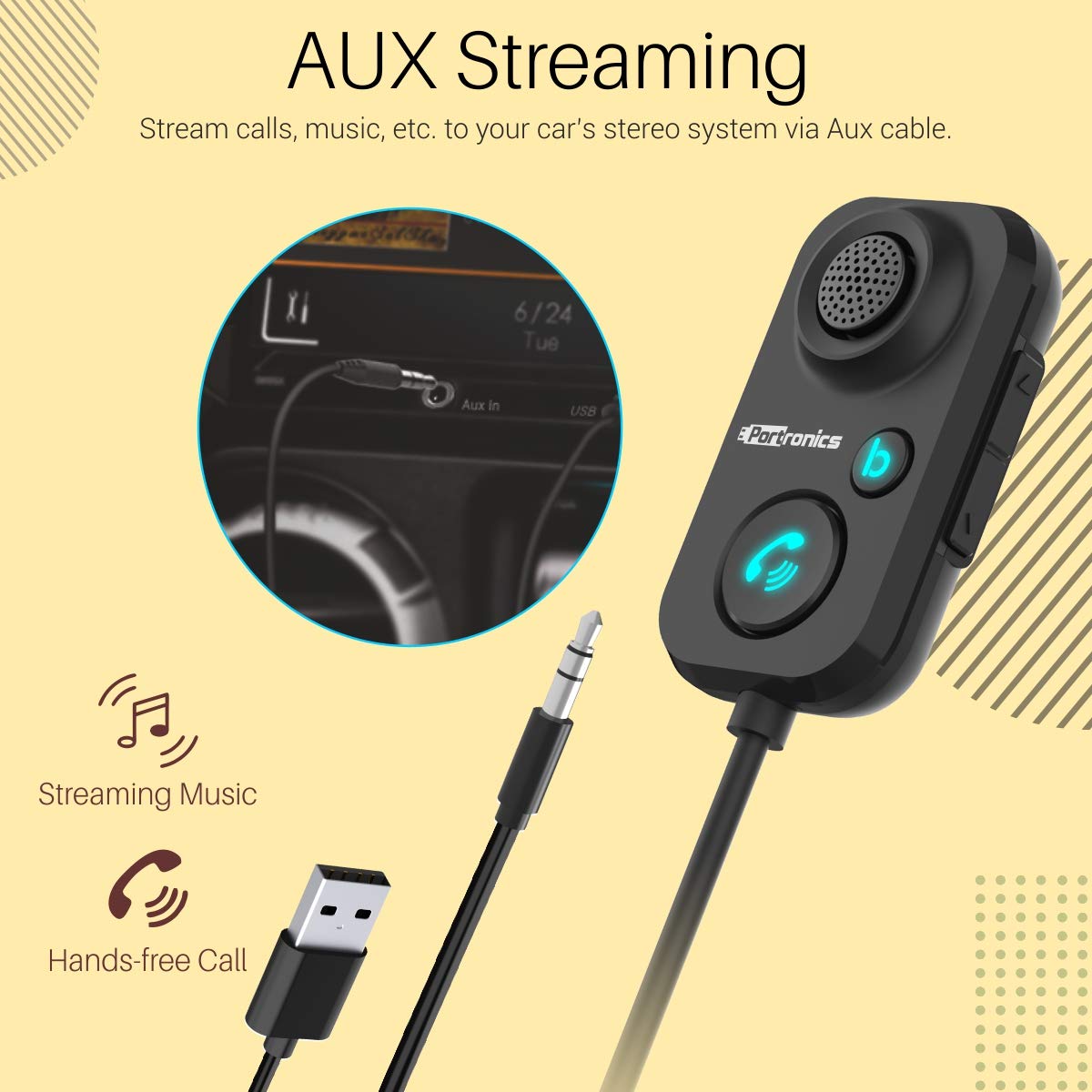 Portronics Auto 12 | Bluetooth Car Receiver for Music & Calls | Stream music & take calls hands-free | Easy setup | Compact design | Compatible with all Bluetooth devices | Enjoy clear audio.