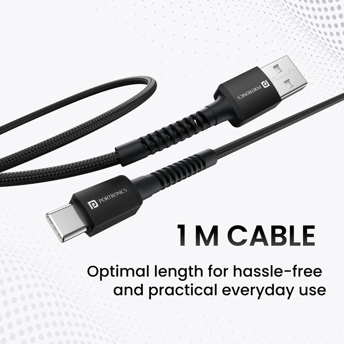 Portronics USB Type-C to Type-C Cable – Black, Fast Charging, Durable, 1m Length, High-Speed Data Transfer, Compatible with Laptops, Smartphones, Tablets, Ideal for Quick Connectivity.