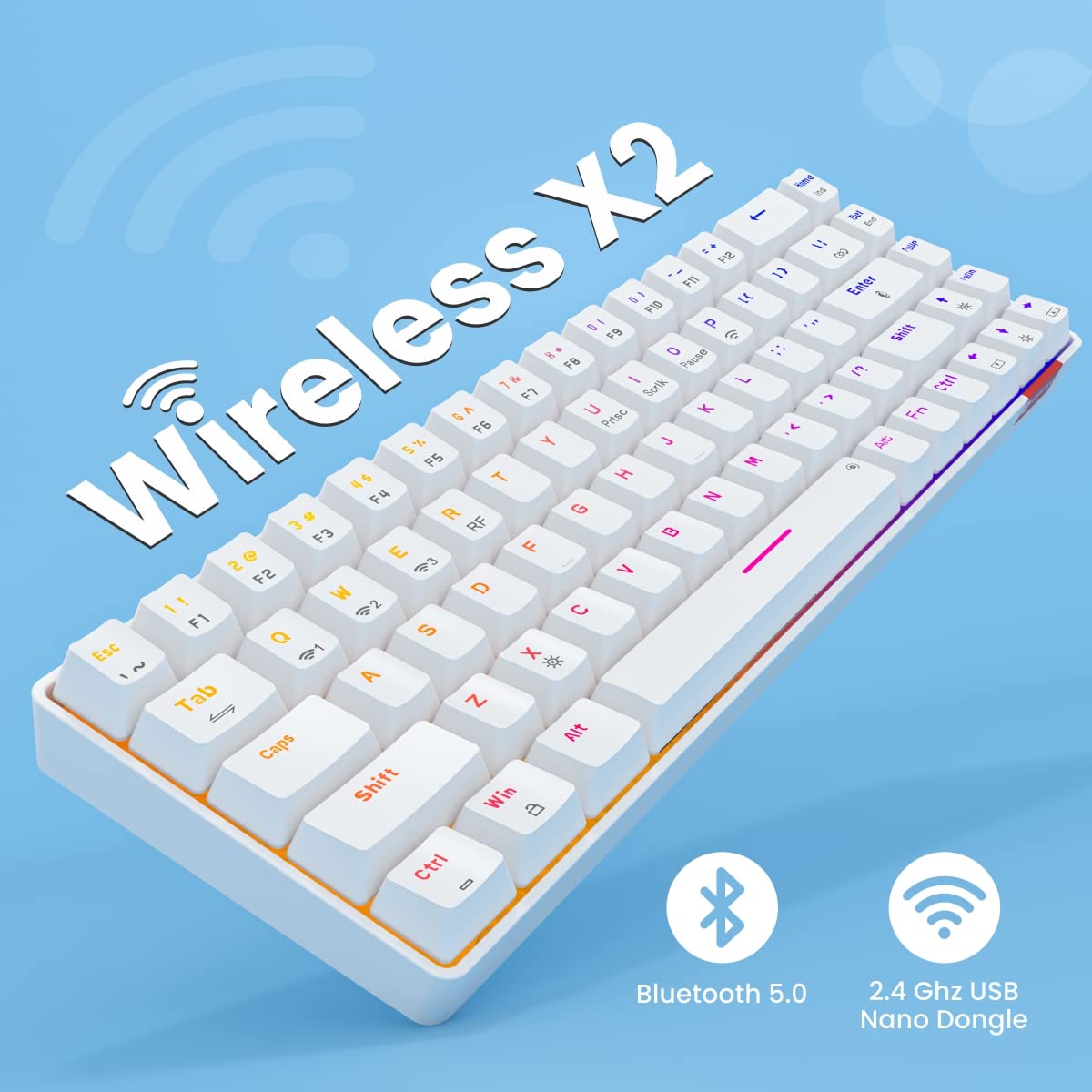Portronics Hydra 10 Bluetooth + Wireless Keyboard –Rechargeable | White | 1 Year Warranty