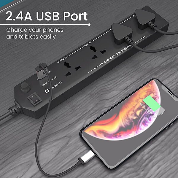 Portronics Power Plate 4 (White) features 4 universal sockets and USB ports for versatile charging. Compact design, ideal for home or office use, ensuring all your devices stay powered.