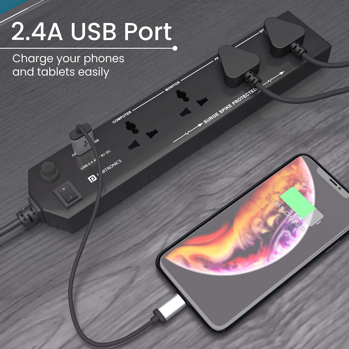 Portronics Power Plate 4 is a versatile extension board featuring 4 AC sockets and 2 USB ports. Ideal for home or office use, it ensures efficient power distribution and device charging.