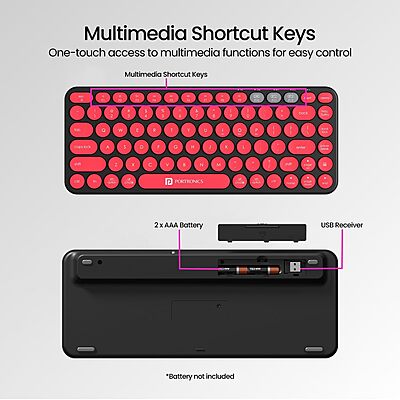 Portronics Bubble 2.0 Bluetooth + Wireless Keyboard – Black & Red | 1 Year Warranty