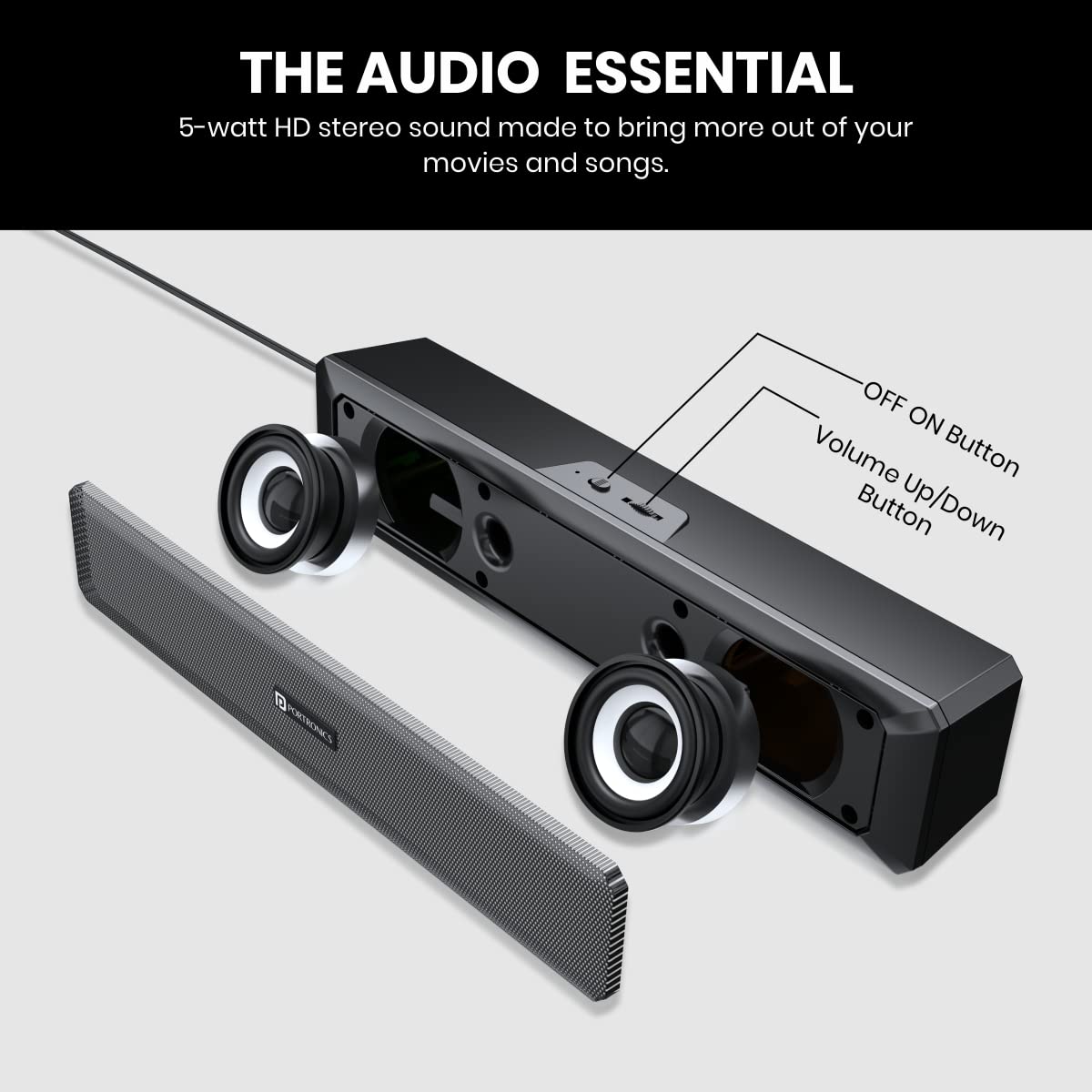Portronics in Tune 3 USB Soundbar – Powerful PC & Laptop Audio, Sleek Design & Easy USB Connectivity for Gaming, Movies & Music