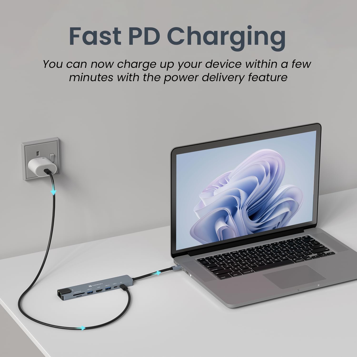 Portronics Mport 8 USB-C Hub/Docking Station (8-in-1) – 4K HDMI, Ethernet, USB Ports, (Grey)