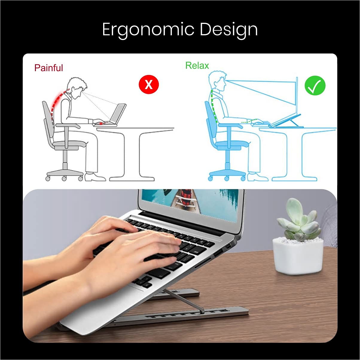Portronics My Buddy K2 Laptop Stand – Metal Build | Portable Design | Silver | 1 Year Warranty