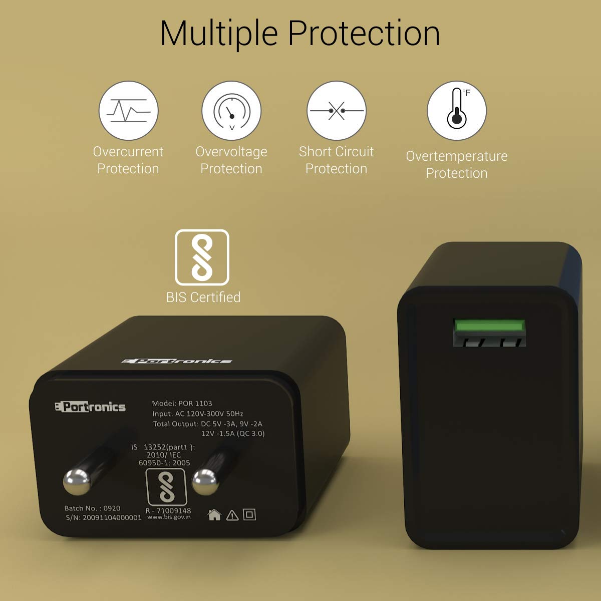 Portronics Adapto One 18W USB Charger! Includes a Type-C cable for fast, efficient charging. Compact design, perfect for home or travel. Stay powered up!