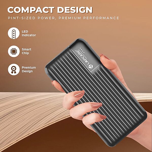 Lapcare Smart Tank VI LPB‑423: 20,000 mAh Li‑Polymer power bank with 12 W fast charging, 4‑port output (USB‑A, Type‑C, Micro‑USB), LED indicator & multi‑protection.