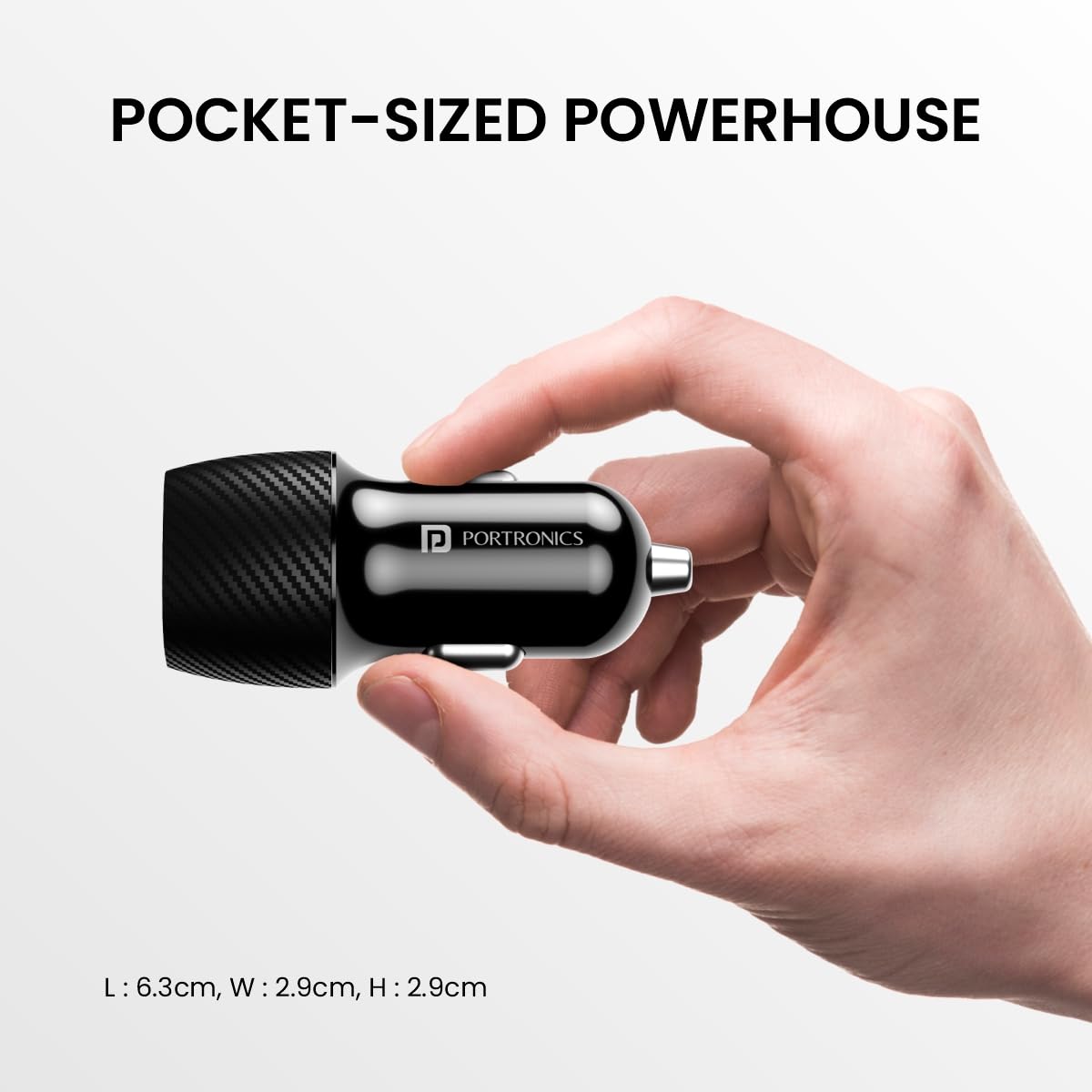Portronics 20W Dual Output Car Charger 20W Type-C PD + 18W USB Fast Charging Black