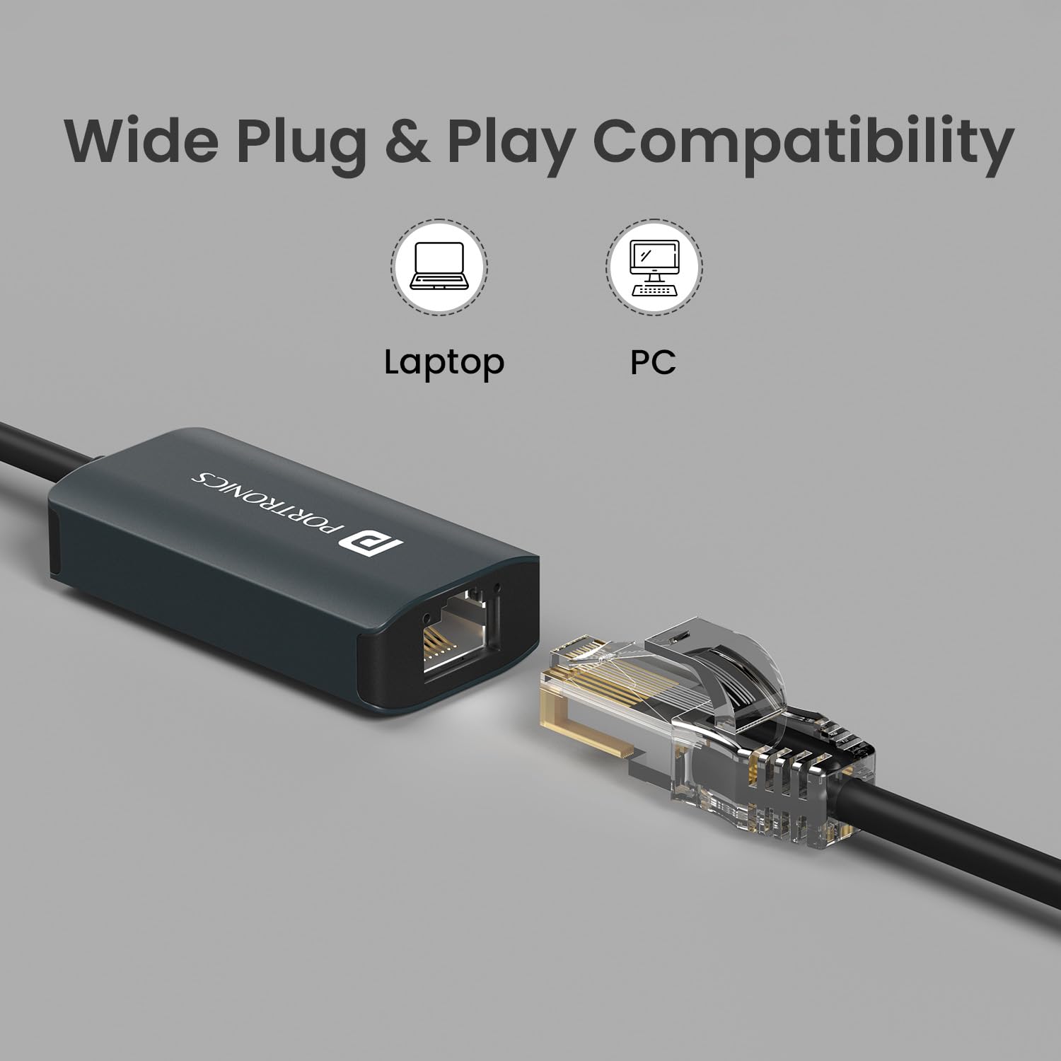 Portronics POR 2041 MPort X1 USB-A & USB-C to Gigabit Ethernet Adapter – Black