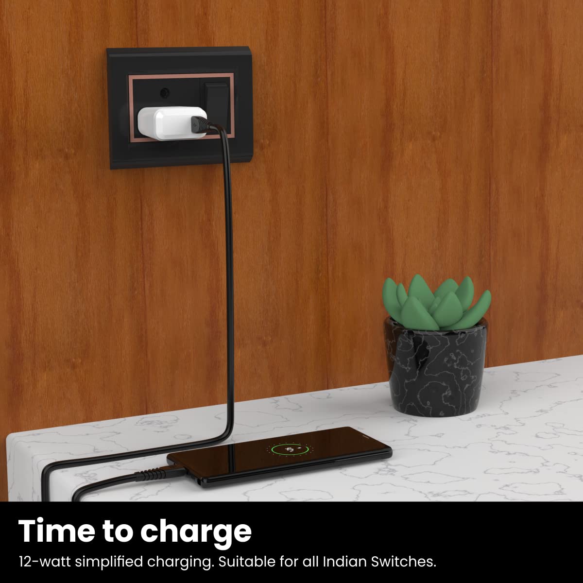 Portronics Adapto 41C USB Charger with Cable – 12W Fast Charging | Single Port Wall Charger | Universal Device Compatibility | White