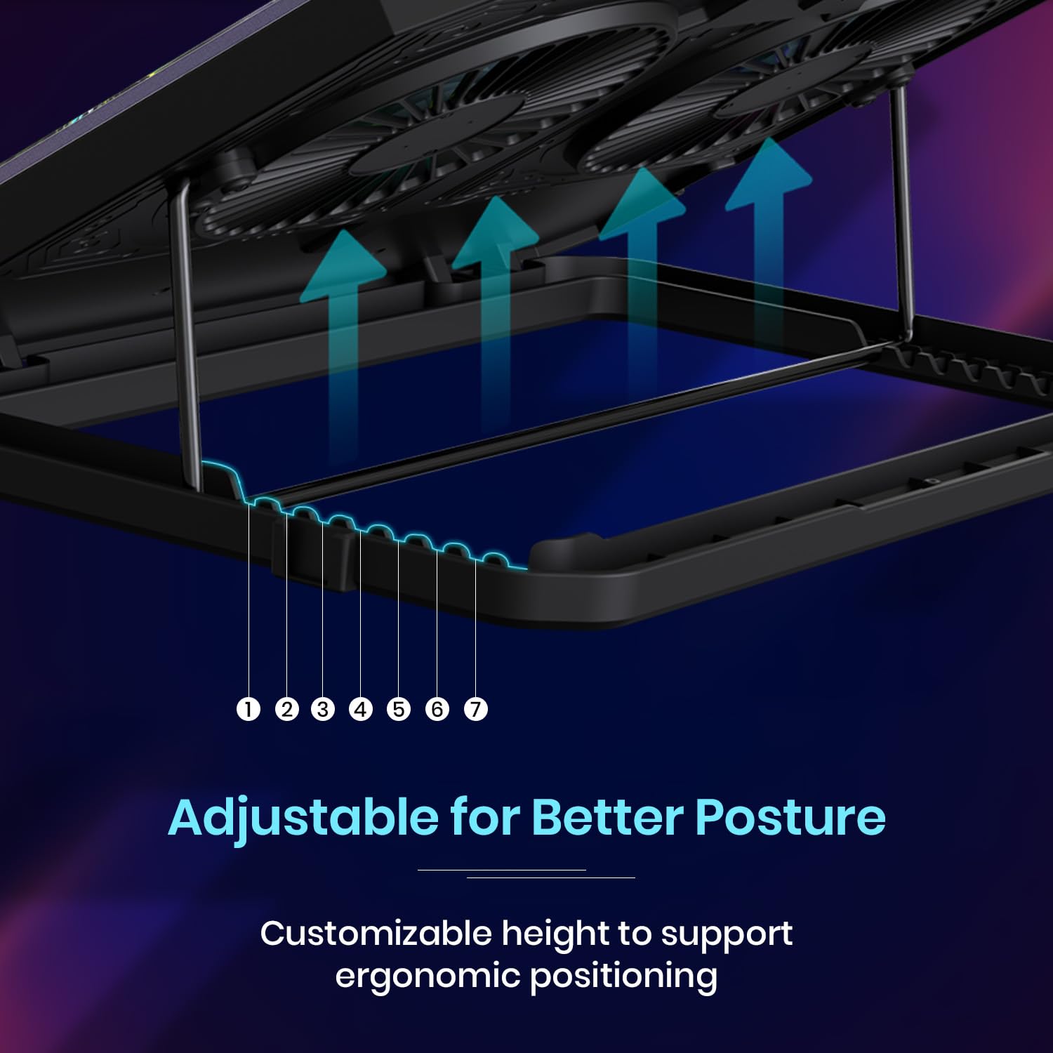 Portronics My Buddy AIR 5 Laptop Stand – Multi-Level | RGB Lighting | Cooling Fan | Black