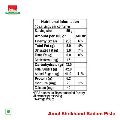 AMUL SHREEKHAND BADAMPISTA 500GM