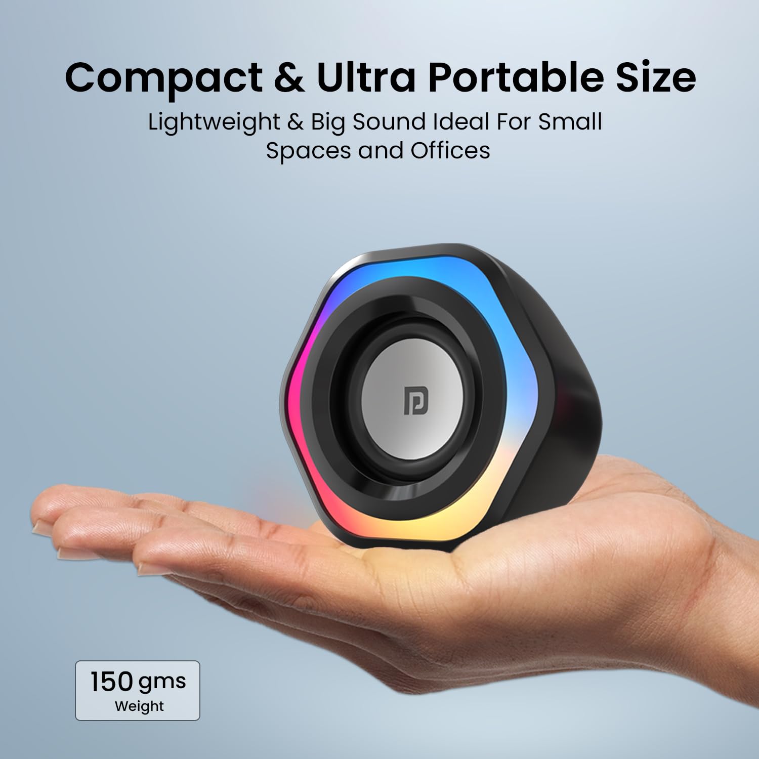 Portronics In Tune 4 Wired Speaker – 6W USB Powered | RGB Lights | 3.5mm AUX | Black