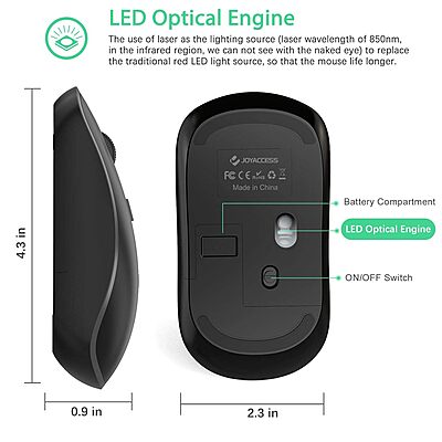 Joy Wireless + Bluetooth Mouse – Silent Click, Sleek Design, Black & White, Ergonomic Shape, Long Battery Life, Compatible with Multiple Devices, Perfect for Home & Office Use, Smooth Tracking.