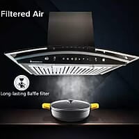 Wonderchef Power Curve Wall-Mount Chimney Auto Clean Function 1200M3/H Suction Capacity 3 Speed Motion SS Baffle filter