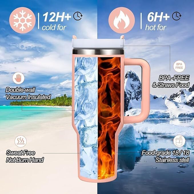 STEEL SIPPER 40oz Stainless Steel Vacuum Insulated Tumbler with Straw and Lid & Handle, Travel Coffee Mugs Cups for Hot Drinks with Handle and Straw Insulated Water Bottle Iced Coffee Cup