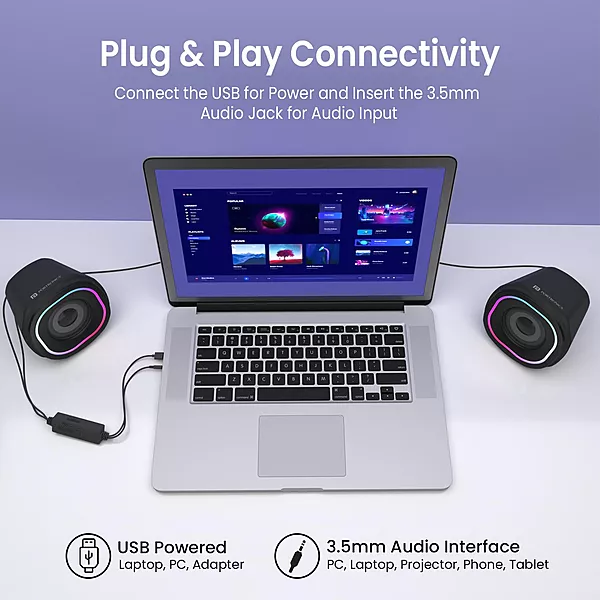 Portronics POR 2246 In Tune 5 USB Powered Speaker – 12W | 3.5mm Jack | LED Light | Black