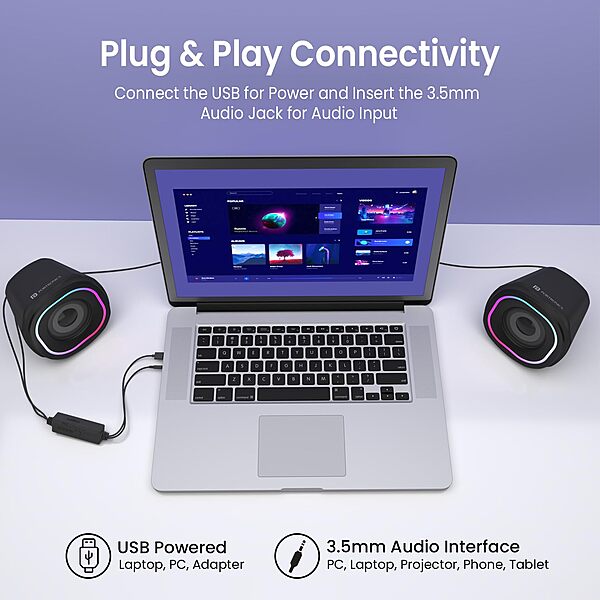 Portronics POR 2246 In Tune 5 USB Powered Speaker – 12W | 3.5mm Jack | LED Light | Black