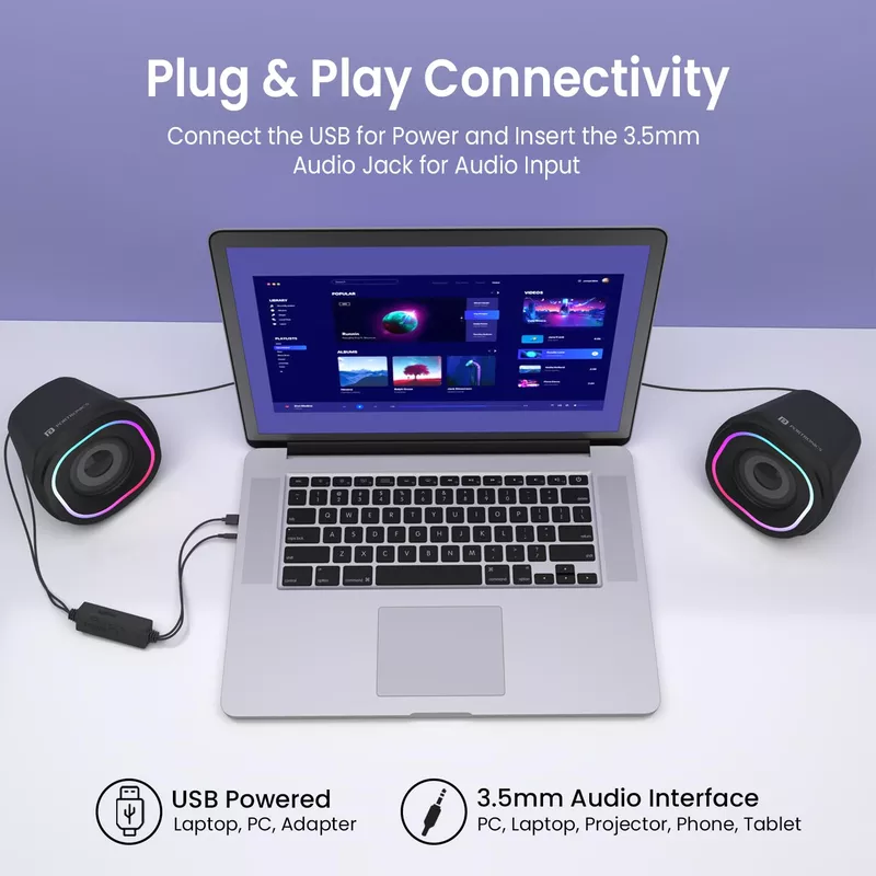 Portronics POR 2246 In Tune 5 USB Powered Speaker – 12W | 3.5mm Jack | LED Light | Black