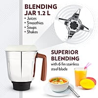 Borosil Home Star Mixer Grinder, For Wet/Dry Mixing & Grinding, 500 Watts, 3 Stainless Steel Jars(1.2 L Blending Jar, 800 ml Dry/Wet Grinder, 400 ml Chutney Jar), Mixie For Kitchen