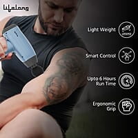 Lifelong Gun Massager Percussion for Full Body Pain Relief 6 Heads LED Touch 30 Speed Levels Premium Bag
