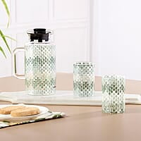 Borosil Artisan Series Vista 1000ml Multipurpose Jug with 2 pc Medium (295 ml) Glass Set | 100% Borosilicate, Fridge & Freezer, Dishwasher Safe | Glass Jug with Tumbler | Transparent