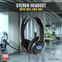 Lapcare LWS-004 Wired Stereo Headset with Mic | On-Ear Headphones with Soft Cushions, 1.8m Cable & Adjustable Mic – Ideal for Online Classes, Office Calls & Gaming