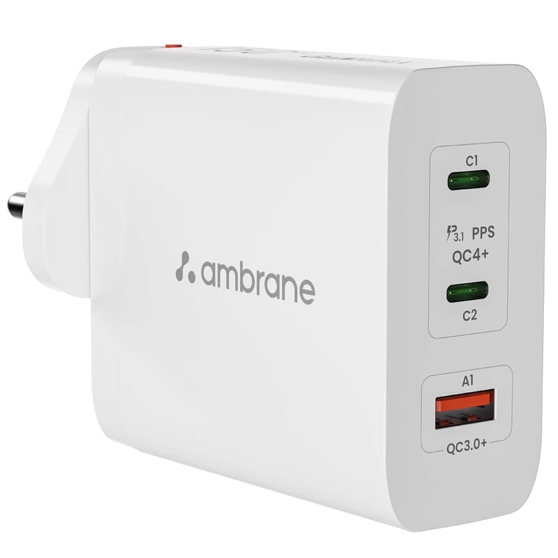 Ambrane 150W GaN Multi-Port Fast Charger Type C USB Compatible with All iPhones, Android Smartphones & Laptops