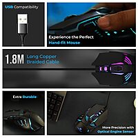 Lapcare Champ LGM-105 Gaming Mouse – Adjustable 3600 DPI | 6 Programmable Buttons | RGB Backlighting | 1 ms Polling Rate | Braided USB Cable | PC & Laptop Gaming Mouse
