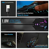 Lapcare Champ LGM-105 Gaming Mouse – Adjustable 3600 DPI | 6 Programmable Buttons | RGB Backlighting | 1 ms Polling Rate | Braided USB Cable | PC & Laptop Gaming Mouse