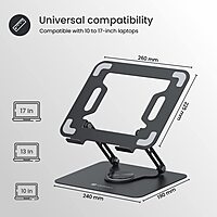 Portronics My Buddy K9 Laptop Stand – Metal Build | Extendable & Rotatable | Black | 1 Year Warranty