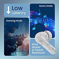 Portronics Twins S11 – Gaming TWS Earbuds, featuring Environmental Noise Cancellation (ENC) for immersive sound, sleek design in white, perfect for gamers seeking high-quality audio experience.