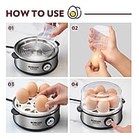 Borosil Electric Egg Boiler, 7 Egg Capacity, For Hard, Soft, Medium Boiled Eggs, Steamed Vegetables, Transparent Lid, Stainless Steel Exterior