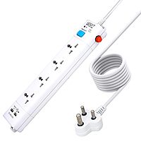 Upix Universal Power Strip – 2 USB Ports | Extension Cord with Surge Protection | White