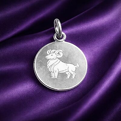 925 Sterling Silver Aries Zodiac Pendant for Men & Women | Horoscope Astrology Charm Necklace | Round Engraved Ram Design