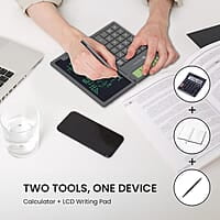 Portronics Ruffpad Calc 2-in-1 Calculator & LCD Writing Pad with 6.5 Inches Tablet, 12 Digits, Foldable Design, Stylus Pen for Students