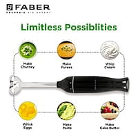 Faber Hand Blender Gearbox Drive SS Shaft & Blade, 300W Low-Noise DC Motor, Turbo Speed