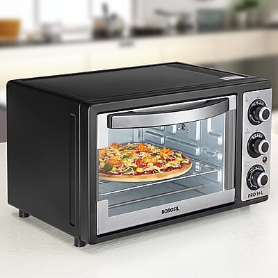 Borosil Pro 19 Liters Oven Toaster & Griller, Motorised Rotisserie, Stay-on Function, 5 Heating Modes, Black