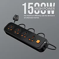 Portronics Power Plate 12 Extension Board – 4 Sockets, 1500W, 2m Cord, Black