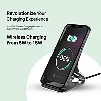 Portronics Freedom 15 Plus 15W Wireless Charger Stand – Dual Coil | Aluminum | Black