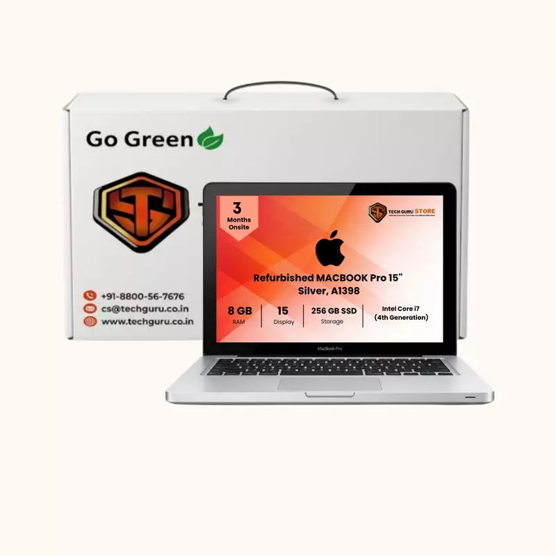 Refurbished MACBOOK Pro 15" Intel i7-4U, 8GB RAM 256GB SSD Silver, A1398