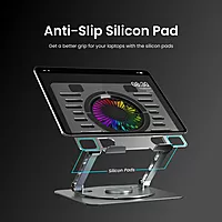 Portronics Laptop Stand – RGB Lighting, Cooling Fan & 360° Rotation