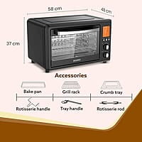 AGARO Imperial Digital Oven Toaster Griller, 38 Litres, 10 Preset Cooking Function, Convection Function, Motorized Rotisserie Backlit LCD Display, Black