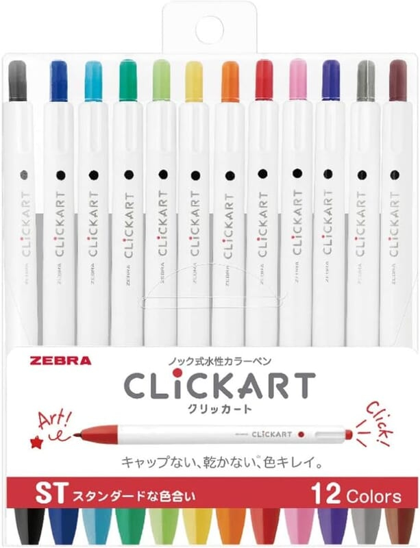 Zebra ClickArt Markers  -12 Color Set-Assorted Colors